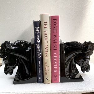 Bookends Black Stallion Horse Heads Ceramic